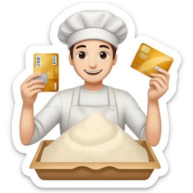 Happy emoji with credit card in hand and a pile of flour  sticker