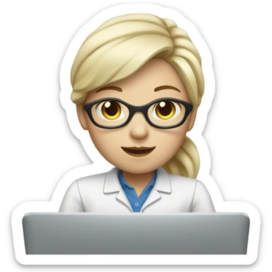 a female assistant in front of laptop, focused. White Skin sticker