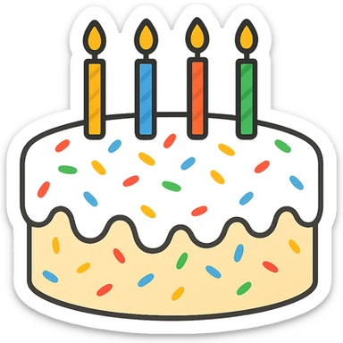 flat toon white birthday cake with sprinkles and candles sticker