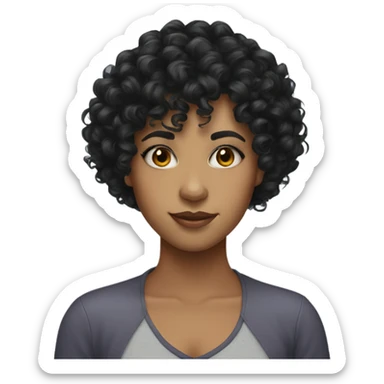 Mixed girl with black curly hair and bangs (also curly) sticker