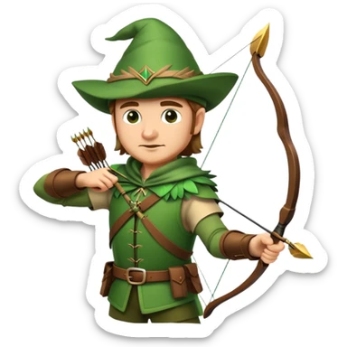 Robin Hood with bow and arrow wearing green outfit and feathered hat sticker
