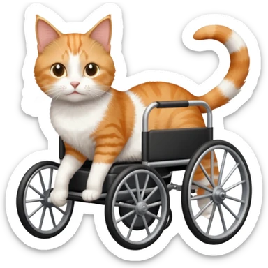 disabled orange tabby and white small cat using cat wheelchair sticker