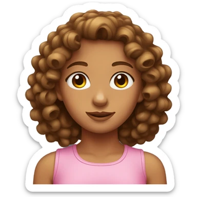 Tanned girl with brown curly hair, wearing pink with brown eyes  sticker