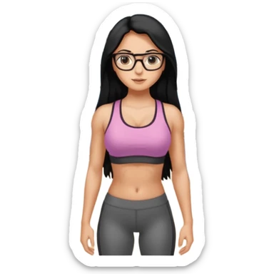 girl with long black hair, brown eyes, medium size breasts, wearing glasses and working out in the gym sticker