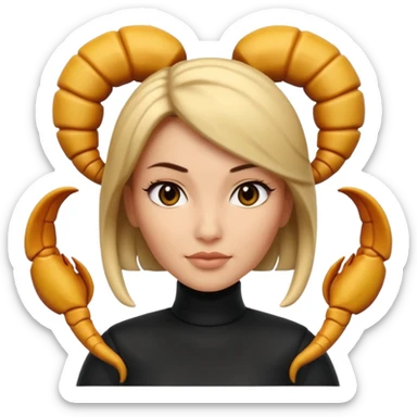 Scorpio zodiac signA 3D cartoon woman with a scorpion-shaped hairstyle, confident expression, smooth skin tone, Memoji-style. sticker