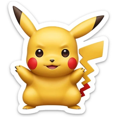 Pikachu designed in the style of Rednote app emoji, using minimalistic lines, bright yellow, and a red highlight sticker