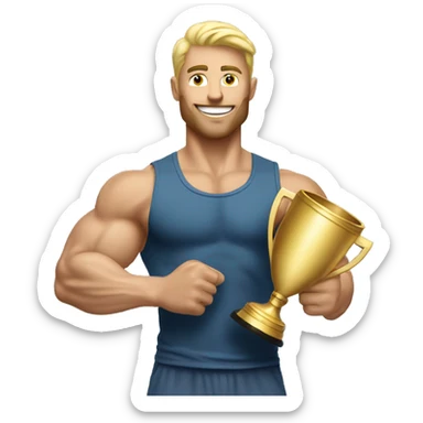muscle blonde man holding a trophie sticker