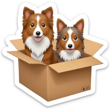 Shetland sheepdog and brown aussie in a box sticker