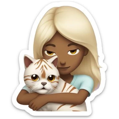 White woman hugging a Himalayan cat tiger sticker