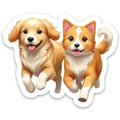 dog and cat running together in a flower meadow sticker