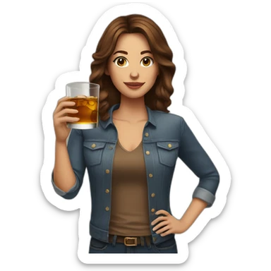 Woman brown hair drink whisky sticker