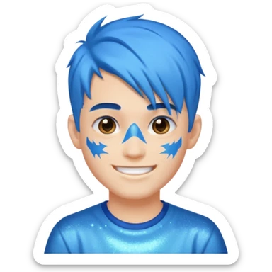 glitter blue gamer boy happy blue hair sticker