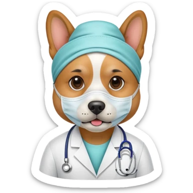 doctor dog wearing medical mask sticker