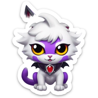 Anthro-Cute-Edgy-Cool-Vampiric-Batty-Cat-Black-Purple-Red-Grey-White-Yellow-Contrast-Colors-Fantasy-Fur-Sona-Chibi-Shiny-Fakémon-Hybrid with horns and big fangs and collar full body sticker