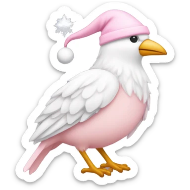 light pink beautiful magestic bird wearing light pink and white christmas hat  sticker