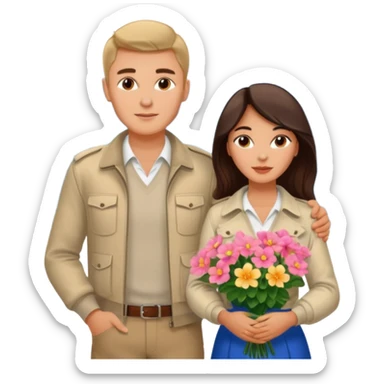 Couple traveling in Montenegro russian man and elegant  Latina girl delicate flowers and mountains in the background  sticker