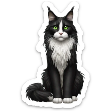 Black and white Maine coon with green eyes, full body, realism sticker