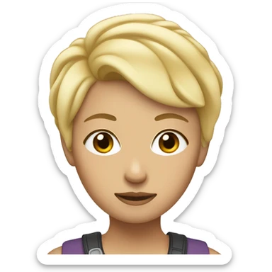 Lesbian with short blonde swingy hair with a stoic face sticker