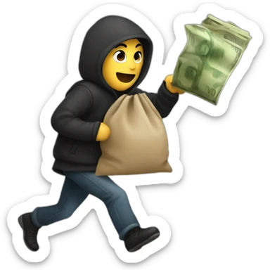 Thief runs with a bag of money sticker