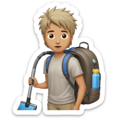 Madman cleaning car with a vacuum in a backpack sticker