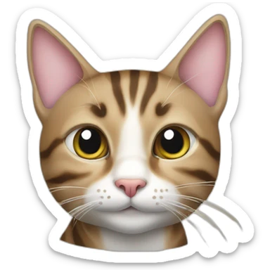 A tabby cat holding a small tuna fish sticker