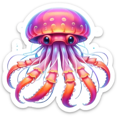 Neon glowing jellyfish-crab-squi sticker