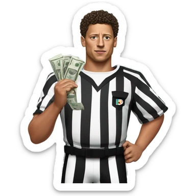 Patrick Mahomes with money and a referee sticker