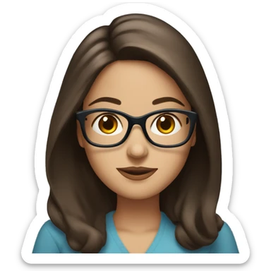 "blue eyes" woman with glasses and medium length brunette hair halding a book sticker