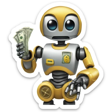 Cute robot holding dollar coins sticker