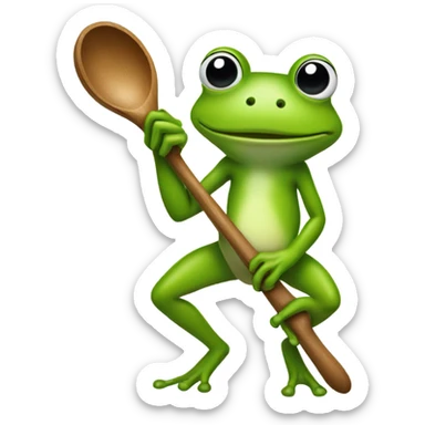 Frog holding a wooden spoon sticker