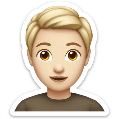 iOS woman with short hair, brown, emoji, androgynous, pale skin color sticker