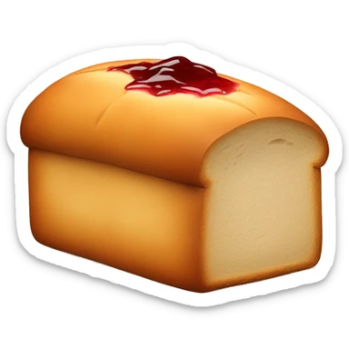 A loaf placed flat with red jam sticker