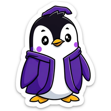 Penguin wizard with a flowing purple robe and long white beard sticker