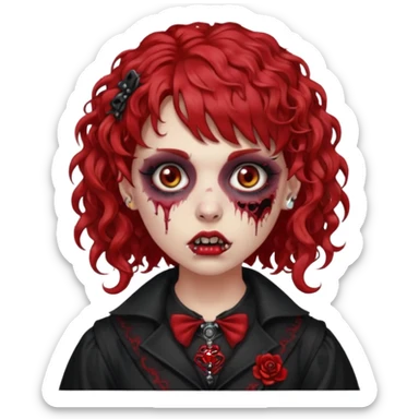 zombie girl red hair cacheado médio e franja, com piercings na boca, nariz e sobrancelha,  roupa gótica  sticker