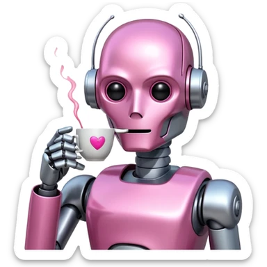 robot drink pink coffee sticker