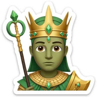 Ancient Egyptian god Osiris with green skin, Atef crown, and holding sticker
