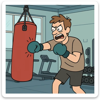 Hit a punching bag – to punch a padded bag for exercise or stress relief.
He went to the gym to hit a punching bag and blow off steam. Background Gym
 sticker