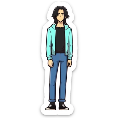 full body very skinny male figure standing wearing clothes with long hair sticker