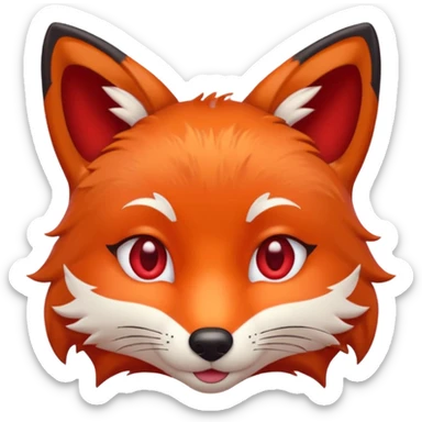 red fox face with heart shaped eyes, vibrant red fur, emoji style sticker