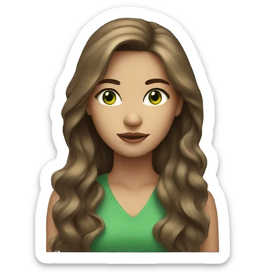 young woman beige skin green eyes with long voluminous brown hair sticker