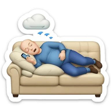 a man with a full belly passed out on the couch sticker