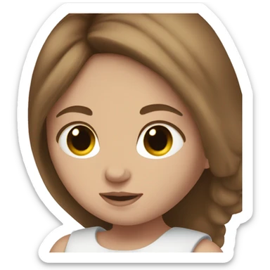 White girl with brown hair holding white baby sticker