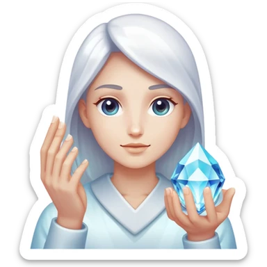 Minimalist pov white tone skin hand holding a glowing crystal refracting light into product scenes sticker