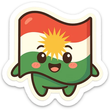 cartoon sticker of the Kurdistan flag, independent and clear, colorful and cheerful, no text, suitable for WhatsApp and Instagram, with a completely transparent background sticker