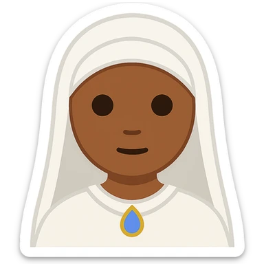 Edit the image of Virgin Mary to have medium brown tanned skin with simplified emoji traits, a round face, minimal details, large eyes, and a small mouth. Remove the background. The style should resemble a simplified emoji look with minimal details and a clean appearance. sticker