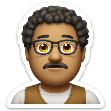 chubby mexican man with glasses curly hair and a goatee looking forward slightly upset sticker
