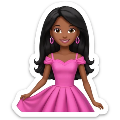Make skin Darker skin Black barbie, long black  hair, pink dress sticker