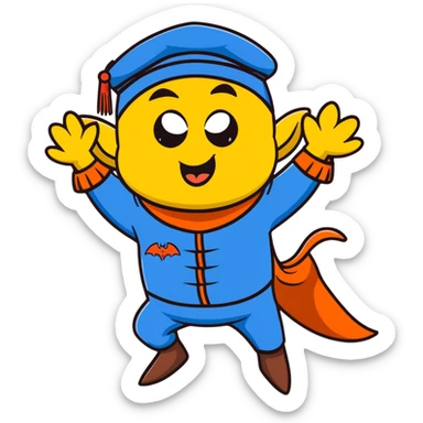 Wicked witch's flying monkey minion with bat wings, grimacing face, wearing blue uniform and fez cap sticker