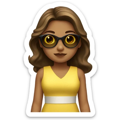 girl in a short yellow dress wearing sunglasses and has brown hair sticker