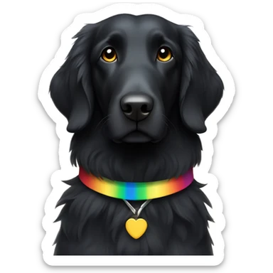 slim black flat-coated retriever with rainbow collar all body sticker